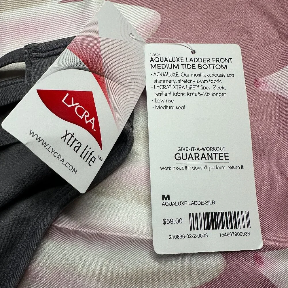 NWT - Athleta Aqualuxe Ladder Front Medium Tide Bottom - Silver/Black - Picture 3 of 5